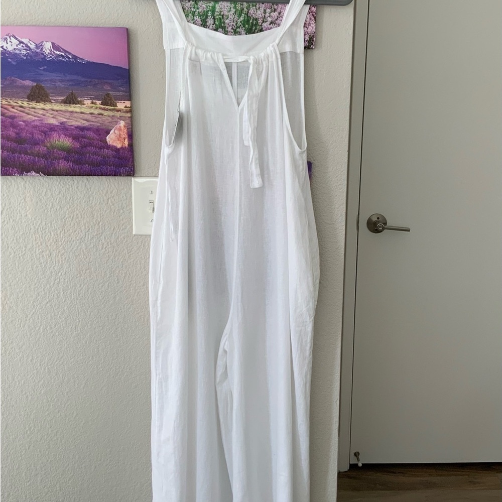 HAUTE HIPPIE STYLE Brilliant White Linen Blend Swimsuit Cover-up Jumpsuit - Picture 7 of 13